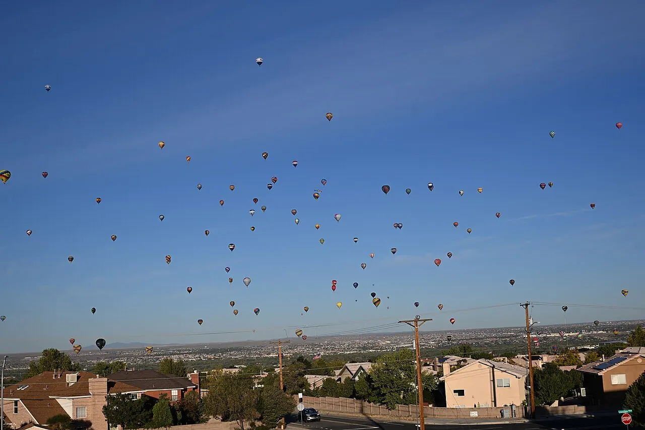 Balloons over an Albuquerque neighborhood during the Balloon Fiesta