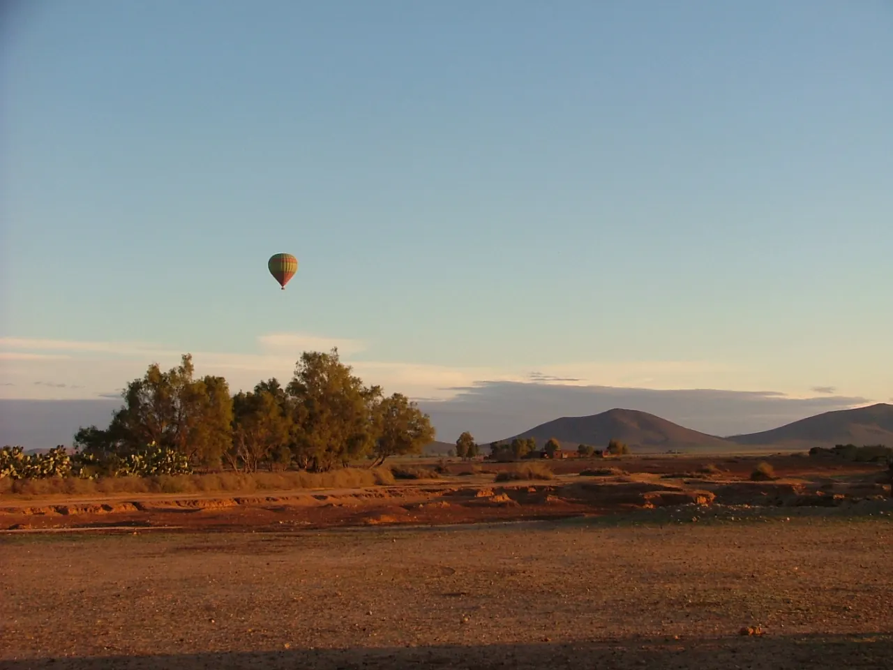 A hot air balloon over the plains outside Marrakech