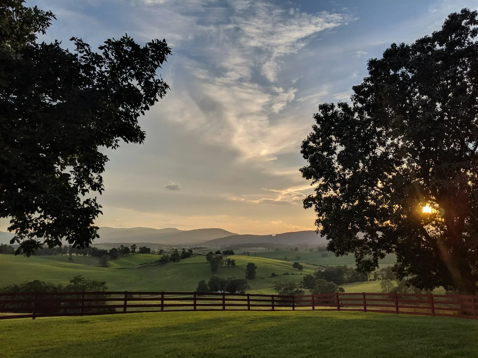 Sunset over farmland near Churchville in the Shenandoah Valley